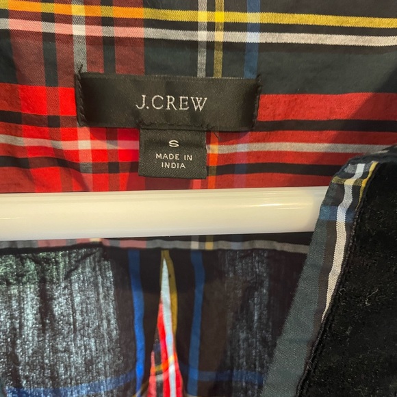 J. Crew Velvet-Trimmed V-neck Long Sleeve Tunic in Black Stewart Tartan Plaid - Picture 4 of 6